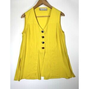 Vintage Platinum by Dorothy Schoelen‎ Blouse Medium Yellow 80s Pleated Artsy Top